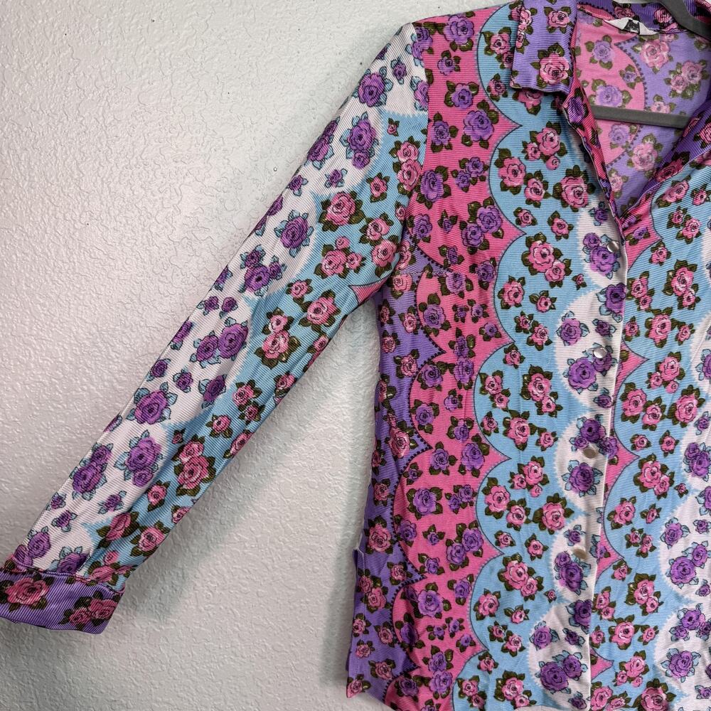 Vintage Stockton Shirt Womens Retro Floral Disco Button Up Blouse 70s 80s S/M - Picture 6 of 13